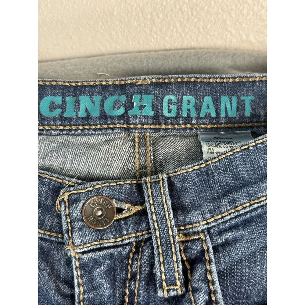 Cinch Grant Jeans Mens 30x34 Med Wash Blue Relaxed Bootcut Distressed Denim